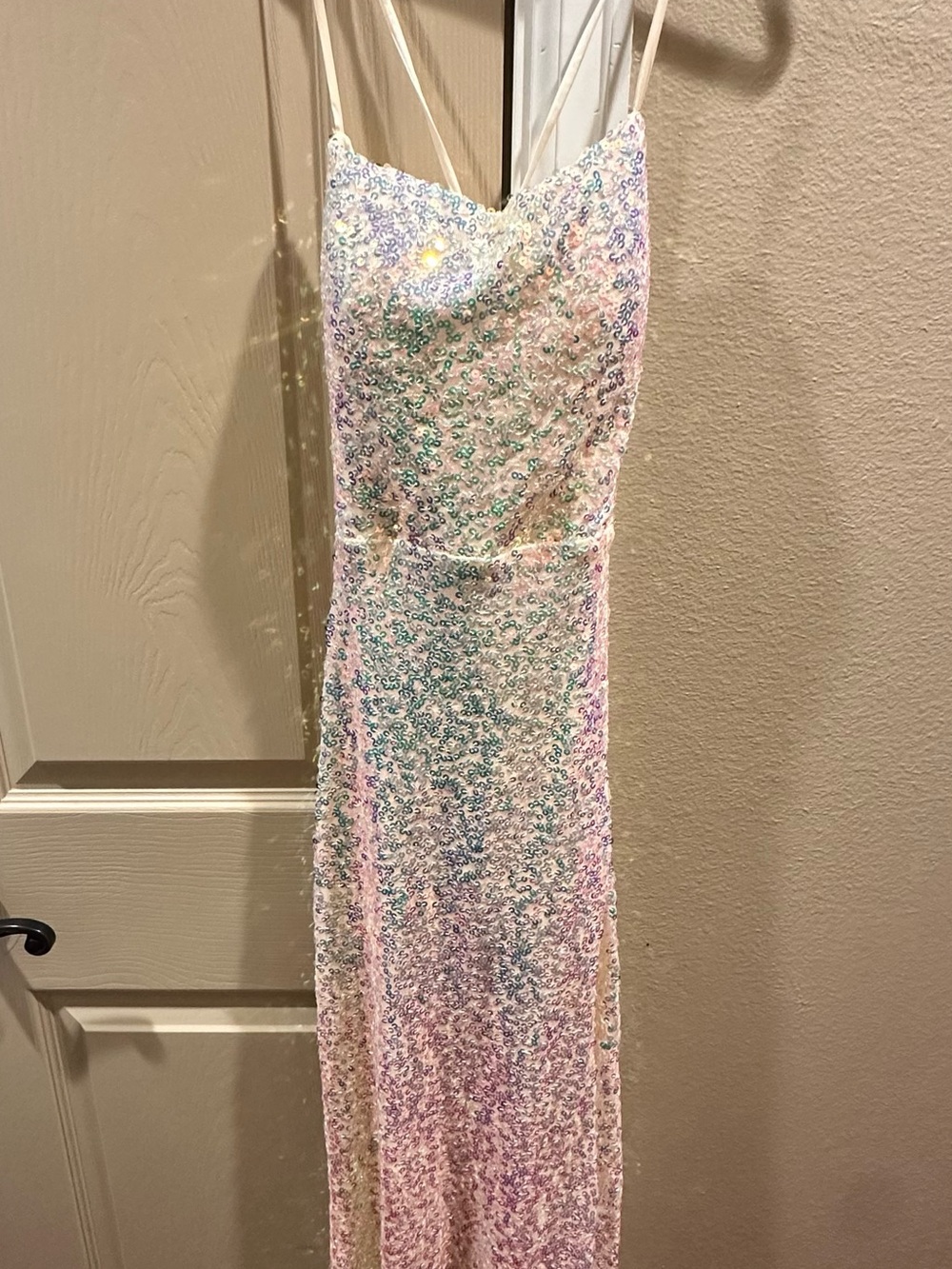 Iridescent Pastel Sequin Strapless Maxi Dress